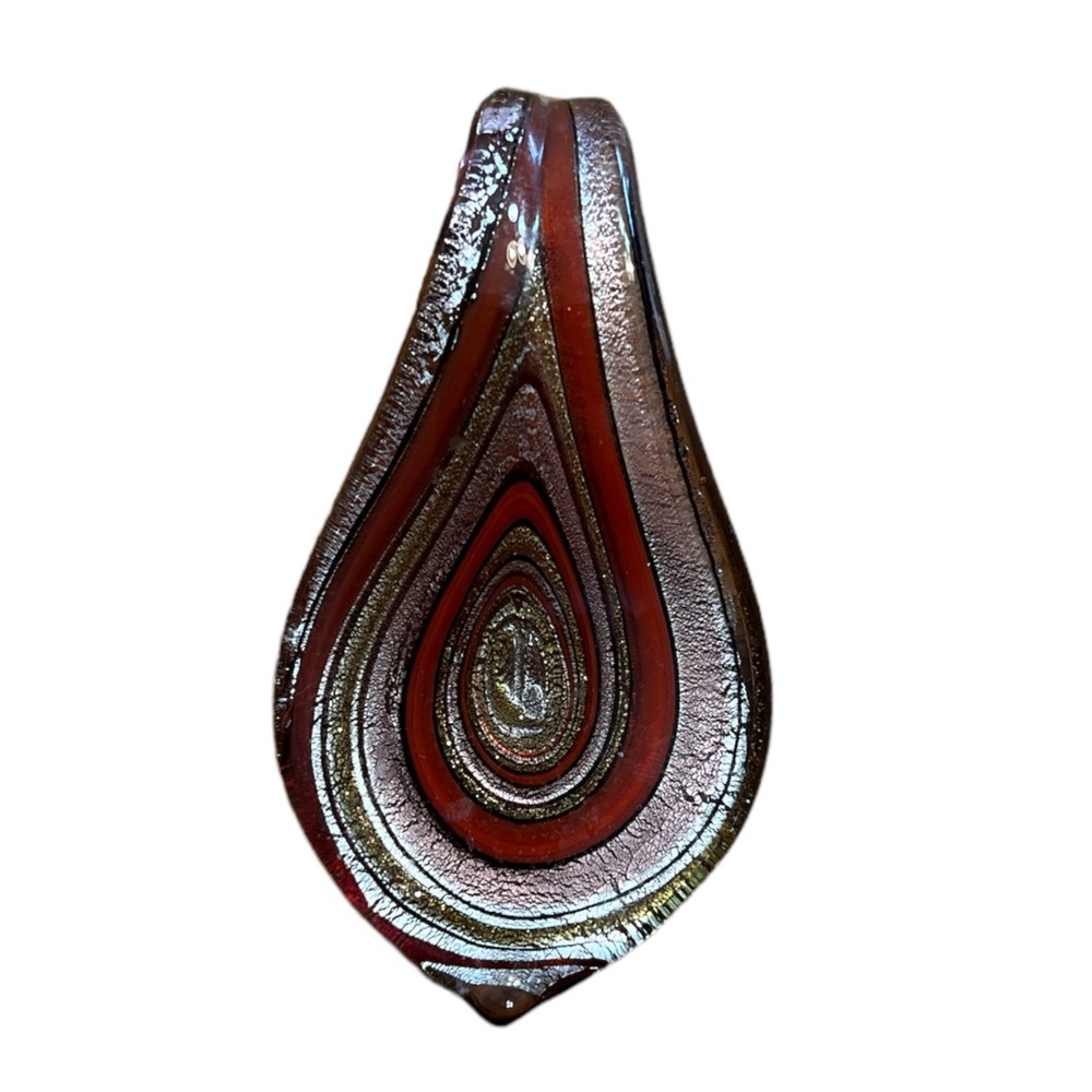 Large Pink and Red Swirl Glass Necklace Pendant